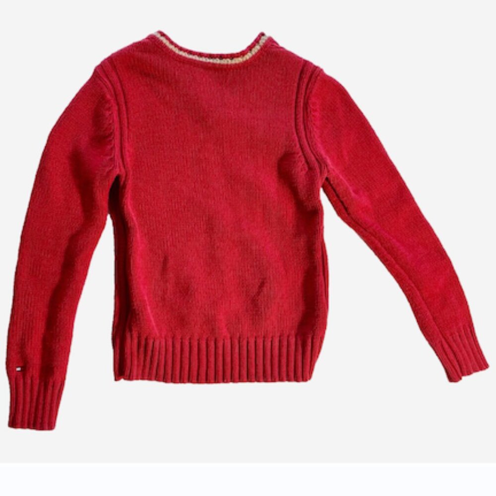 Vintage Tommy Hilfiger Jeans Red V-Neck Pullover Sweater Tan Trim Women’s M‎ - Picture 7 of 7